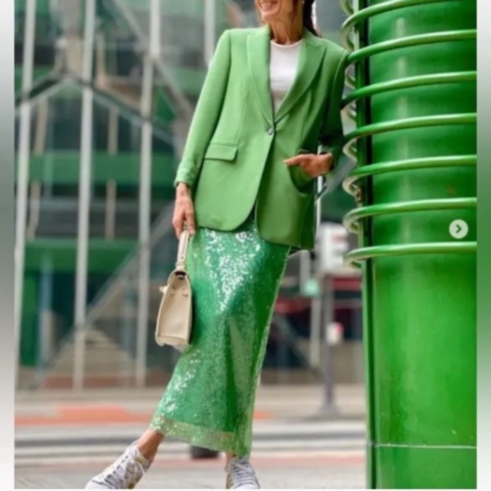 ZARA Sea Green Sequin Lace Pencil Skirt - Picture 11 of 16